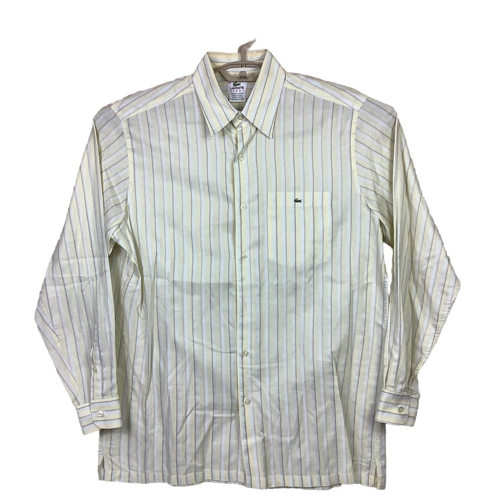 Lacoste Shirt Mens Large/ Sz 42 Yellow Striped Long Sleeve Button Down GUC